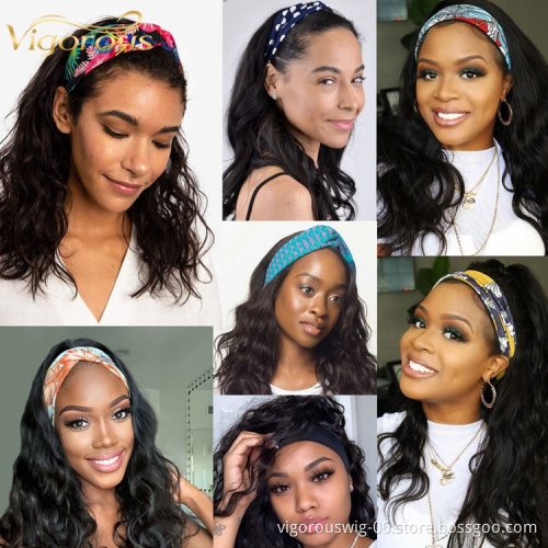 Vigorous natural curly french curl colored human hair elastic water wave headband wig all textures headband wigs brazilian